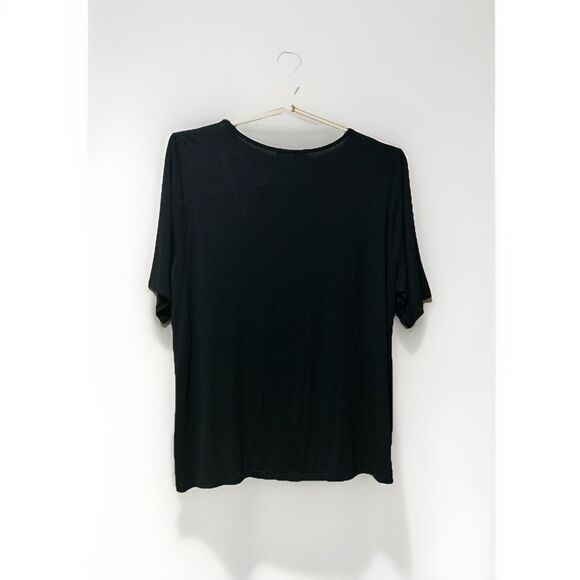 Kim & Cami Blouse Womens 1X Black Floral Embroidered Sheer Peek A Boo Neckline - Picture 2 of 9